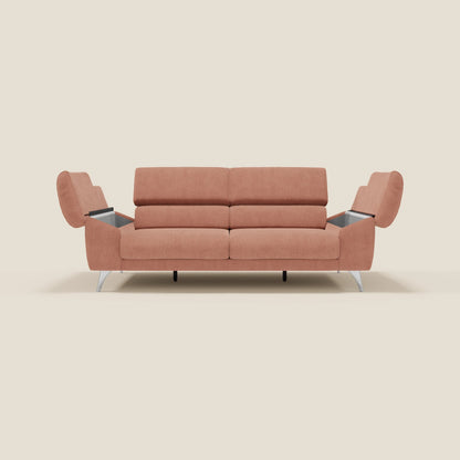 Donatello divano con sedute allungabili braccioli contenitore e poggiatesta reclinabili in tessuto smacchiabile T23 pesca