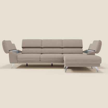 Donatello Divano angolare con sedute scorrevoli braccioli contenitore e poggiatesta in tessuto morbido smacchiabile T23 tortora