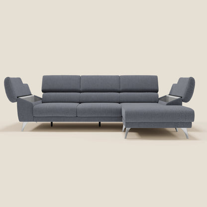 Donatello Divano angolare con sedute scorrevoli braccioli contenitore e poggiatesta in tessuto morbido smacchiabile T23 blu grafite