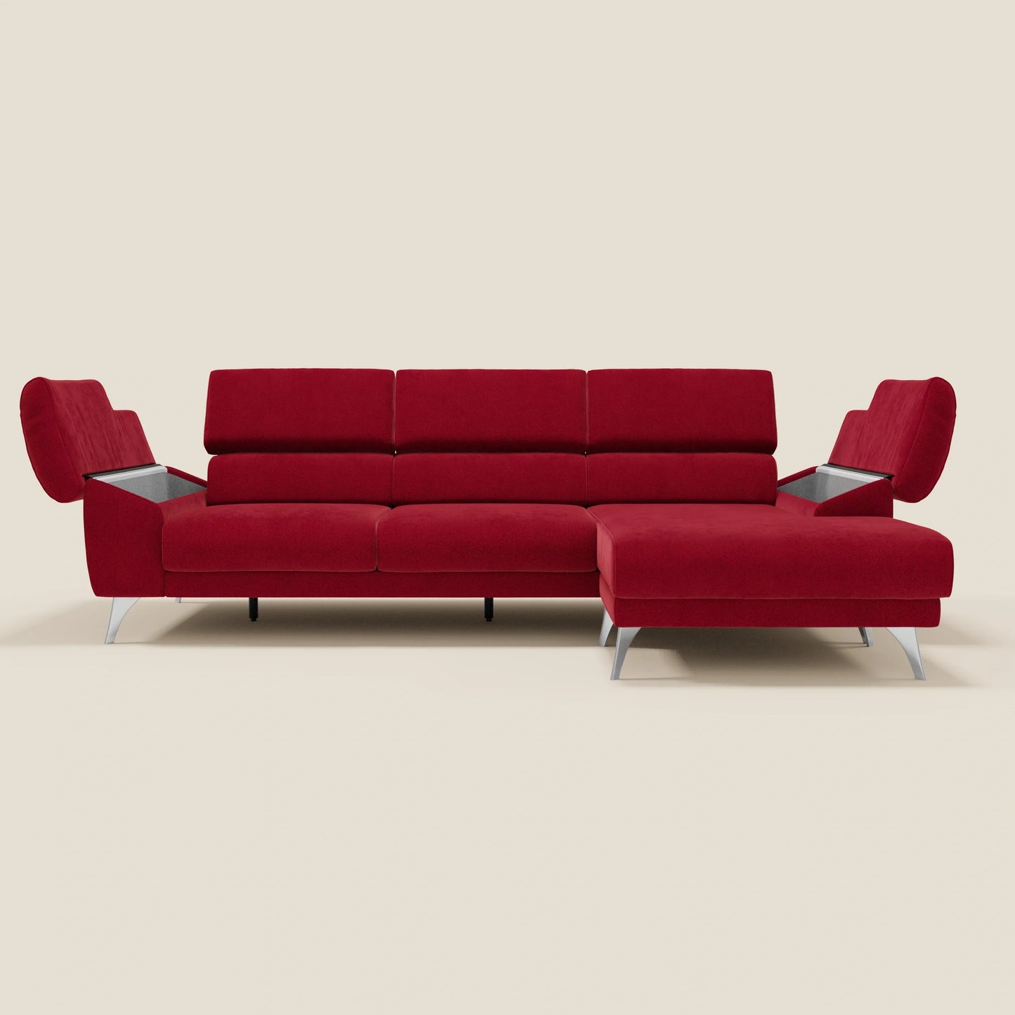 Donatello Divano angolare con sedute scorrevoli braccioli contenitore e poggiatesta in tessuto morbido smacchiabile T23 bordeaux