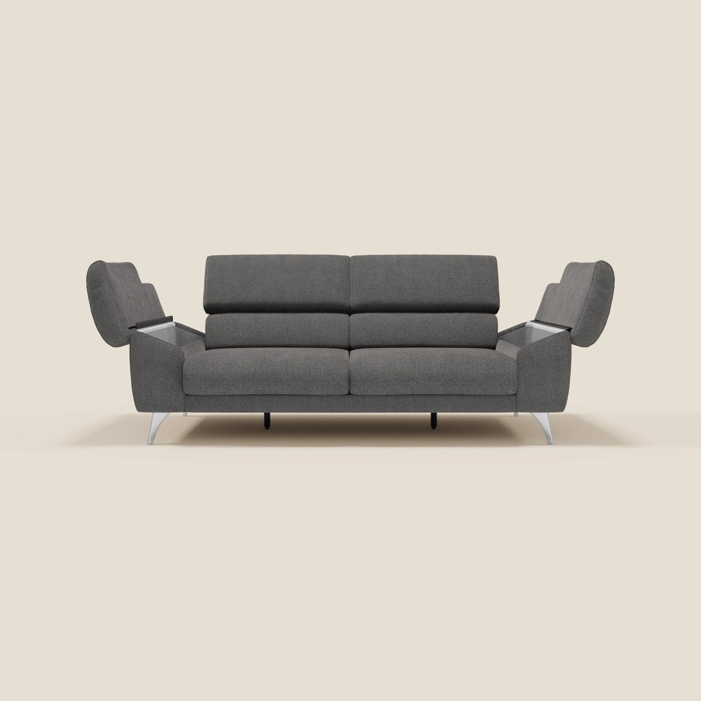 Donatello divano con sedute allungabili braccioli contenitore e poggiatesta reclinabili in tessuto smacchiabile T23 antracite