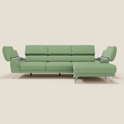 Donatello Divano angolare con sedute scorrevoli braccioli contenitore e poggiatesta in tessuto morbido smacchiabile T23 menta