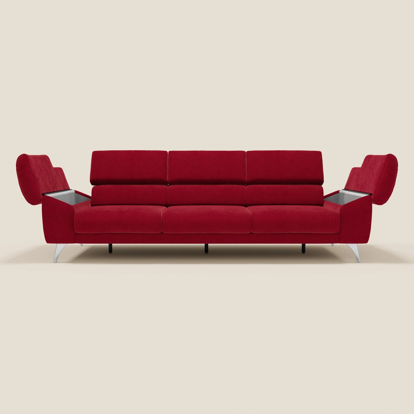Donatello divano con 3 sedute allungabili braccioli contenitore e poggiatesta reclinabili in tessuto smacchiabile T23 bordeaux