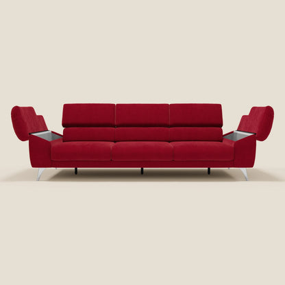 Donatello divano con 3 sedute allungabili braccioli contenitore e poggiatesta reclinabili in tessuto smacchiabile T23 bordeaux