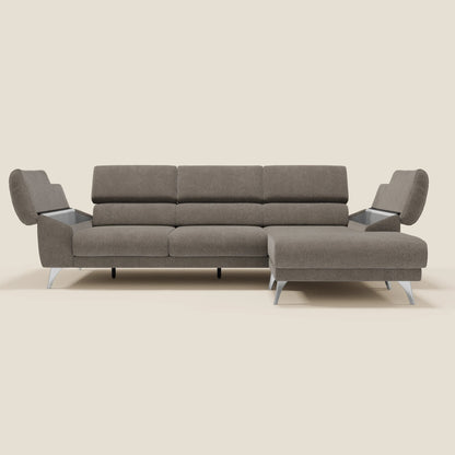 Donatello Divano angolare con sedute scorrevoli braccioli contenitore e poggiatesta in tessuto morbido smacchiabile T23 talpa