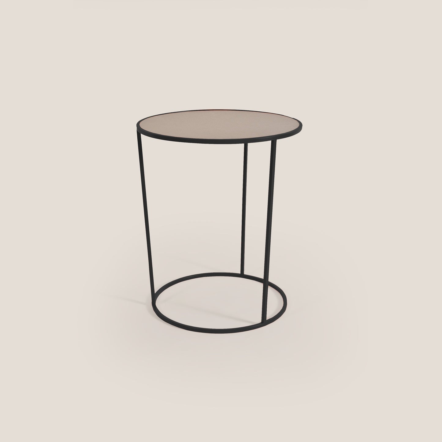 Costance tavolino rotondo da salotto con piano in pelle fiore melaminico nero