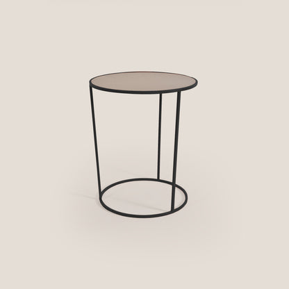 Costance tavolino rotondo da salotto con piano in pelle fiore melaminico nero