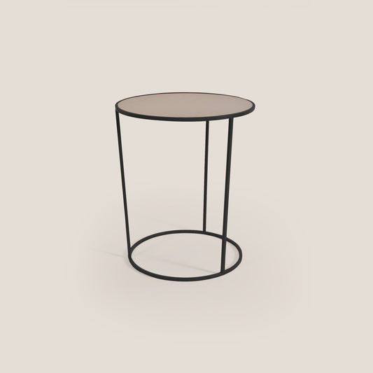 Costance tavolino rotondo da salotto con piano in pelle fiore melaminico nero