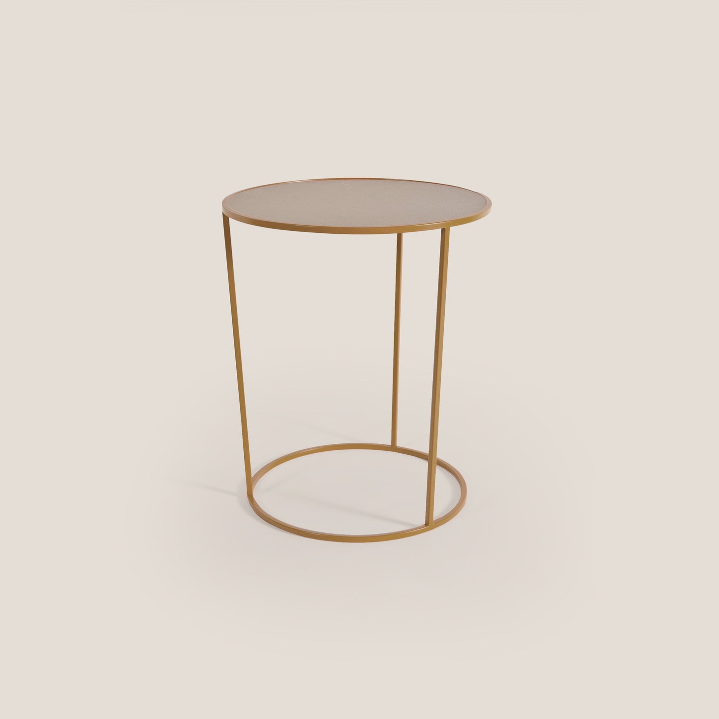 Costance tavolino rotondo da salotto con piano in pelle fiore melaminico oro