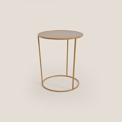 Costance tavolino rotondo da salotto con piano in pelle fiore melaminico oro