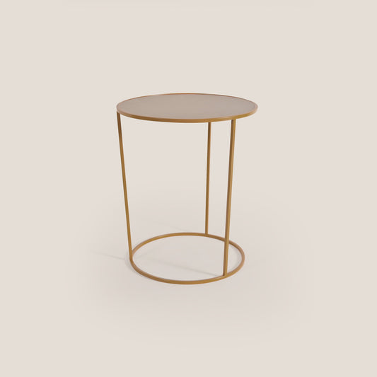 Costance tavolino rotondo da salotto con piano in pelle fiore melaminico oro