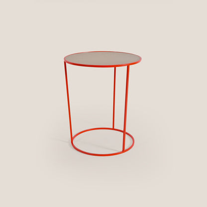 Costance tavolino rotondo da salotto con piano in pelle fiore melaminico papavero