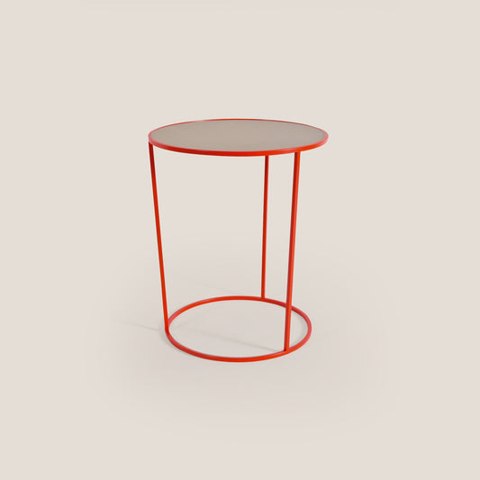 Costance tavolino rotondo da salotto con piano in pelle fiore melaminico papavero