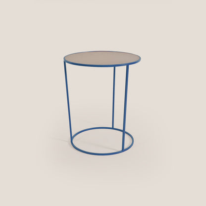 Costance tavolino rotondo da salotto con piano in pelle fiore melaminico petrolio