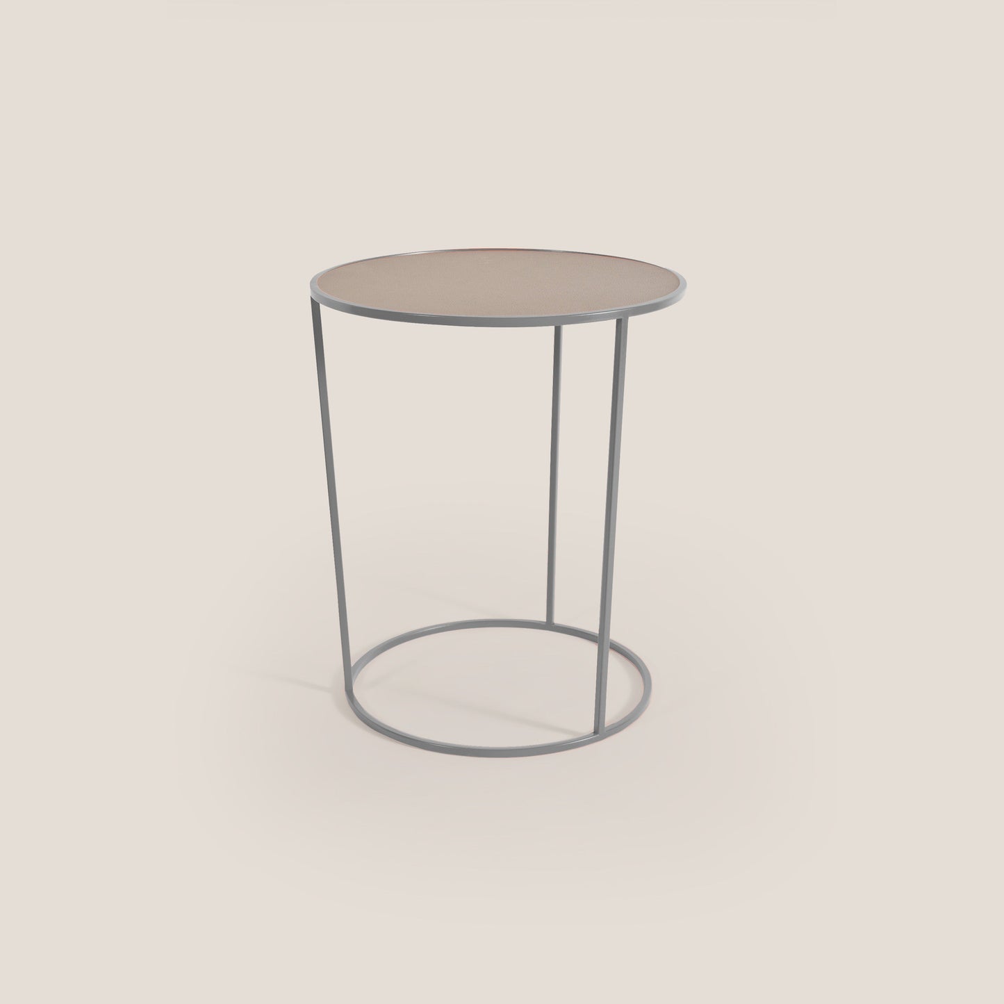 Costance tavolino rotondo da salotto con piano in pelle fiore melaminico pioggia