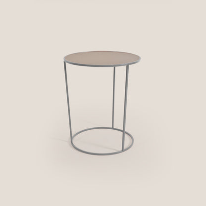 Costance tavolino rotondo da salotto con piano in pelle fiore melaminico pioggia