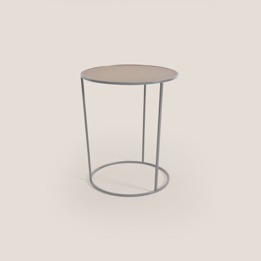 Costance tavolino rotondo da salotto con piano in pelle fiore melaminico pioggia