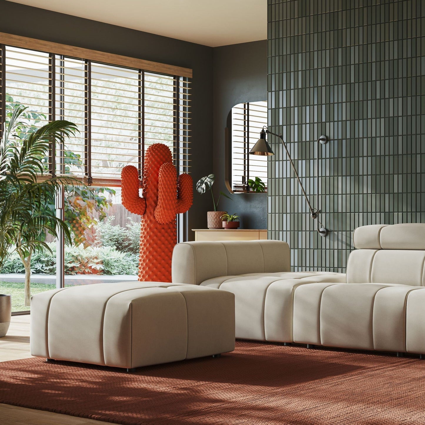 Pouf Giotto in morbida microfibra effetto velluto impermeabile idrorepellente T09 marrone 