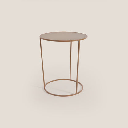 Costance tavolino rotondo da salotto con piano in pelle fiore melaminico rame