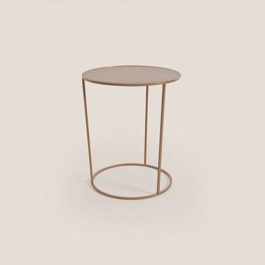 Costance tavolino rotondo da salotto con piano in pelle fiore melaminico rame