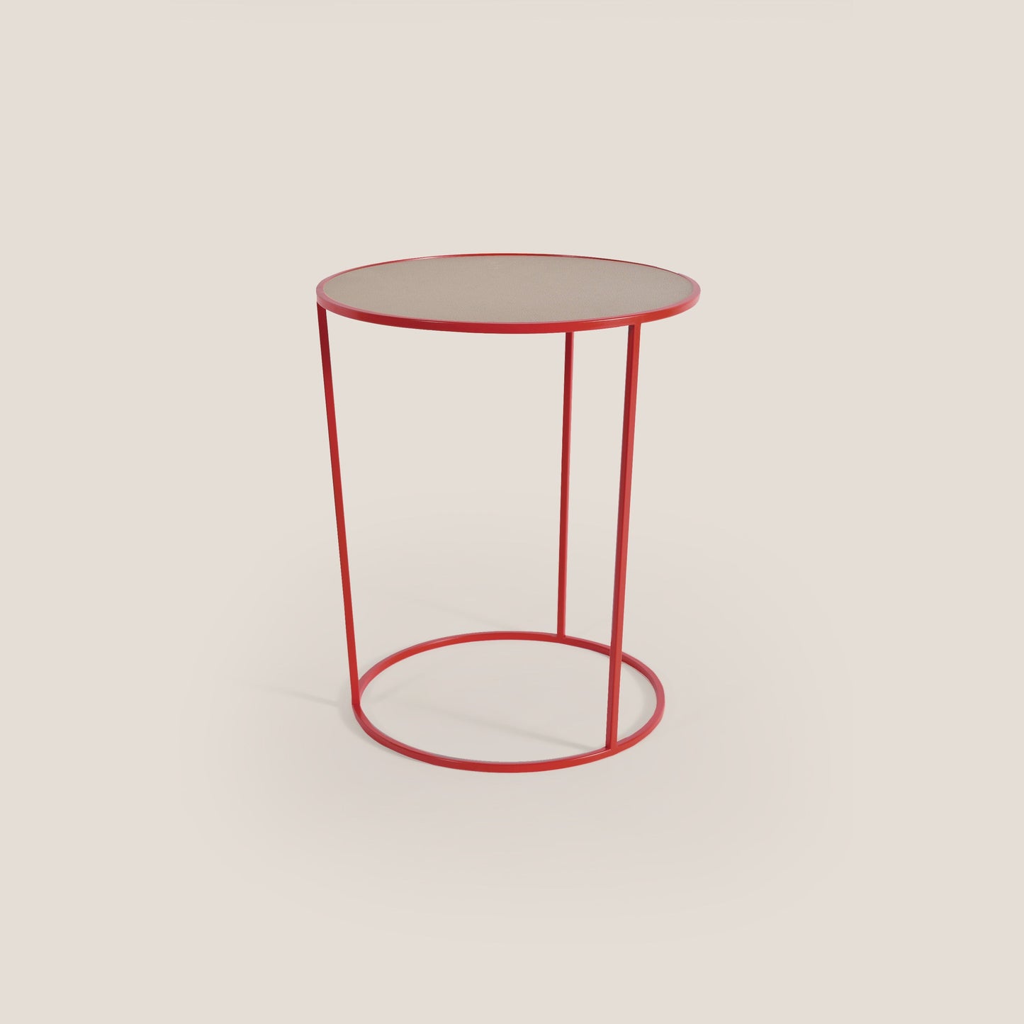 Costance tavolino rotondo da salotto con piano in pelle fiore melaminico rosso dalia