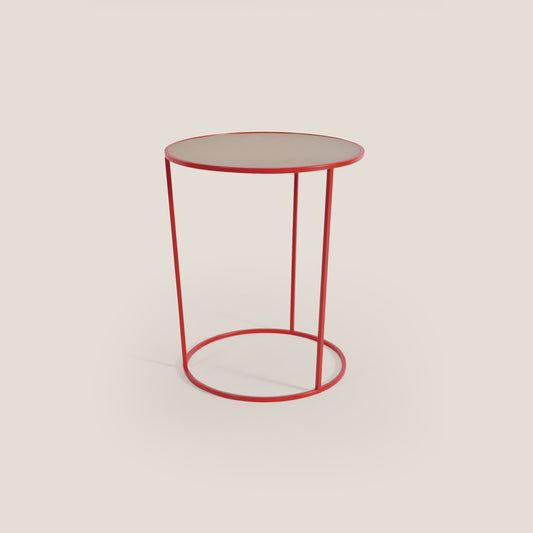 Costance tavolino rotondo da salotto con piano in pelle fiore melaminico rosso dalia