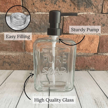 vintage Glass Soap Dispenser PURE SOAP 18 FL OZ - 18 Fl Oz