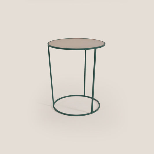 Costance tavolino rotondo da salotto con piano in pelle fiore melaminico zircone