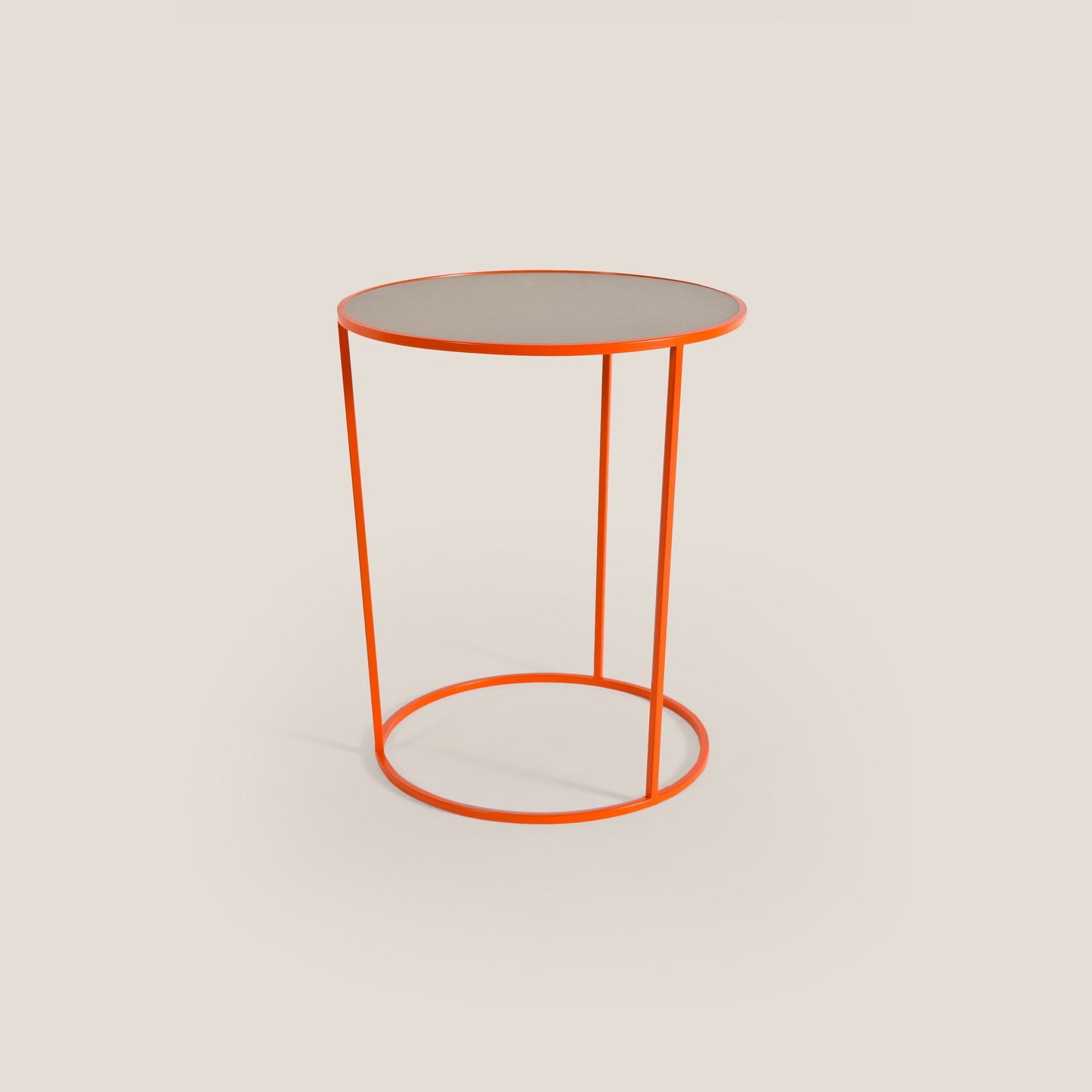 Costance tavolino rotondo da salotto con piano in pelle fiore melaminico zucca