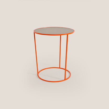 Costance tavolino rotondo da salotto con piano in pelle fiore melaminico zucca