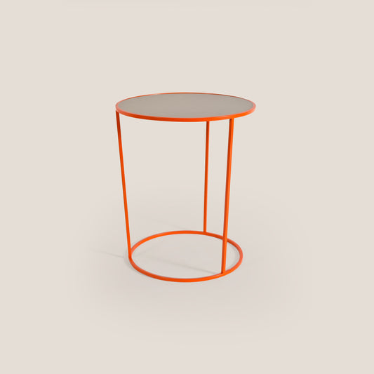 Costance tavolino rotondo da salotto con piano in pelle fiore melaminico zucca